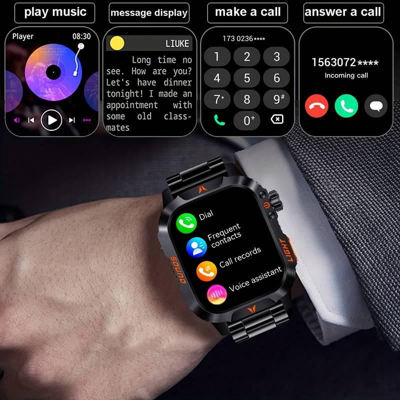 New 2025 Manly Style Smart Sports Watch with Ledlights Wireless Calling, Message Reminders,Sports Mode, Voice Assistant, Weather Push,Stopwatch, Timer, Stopwatch and Otherfunctions, Smartwatch for Men, Compatiblewith Android and Iphone Phones