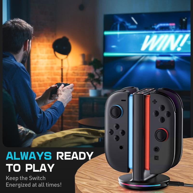 Supcase Charging Dock for Nintendo Switch 2 Joy-Con Controllers – 4 in 1 Fast Charger Station, Magnetic & Weighted Base, Bi-Directional Design, LED Indicators & Overcharge Protection