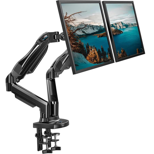 HUANUO Gas Spring Monitor Arm Mount for Gaming & Office, Supports Monitors Max 32" Ultrawide, C-Clamp & Grommet Mounting Single/Dual Arm Monitor Arm Adjustable Arm Height Desk Mount