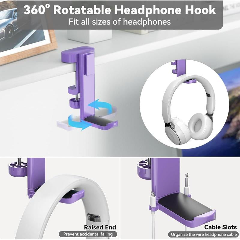 2 in 1 Headphone Hanger with Desk Cup Holder - under Desk Clamp Rotatable Headset Holder - Suitable for Coffee Mups, Water Cups, Headphone