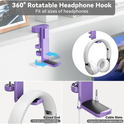 2 in 1 Headphone Hanger with Desk Cup Holder - under Desk Clamp Rotatable Headset Holder - Suitable for Coffee Mups, Water Cups, Headphone