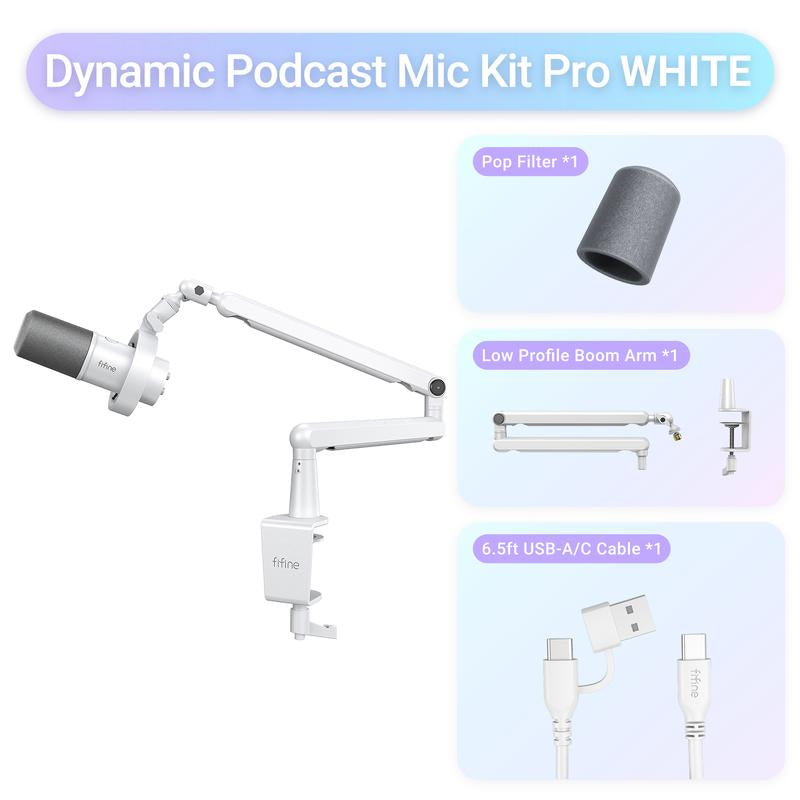 FIFINE K688CT USB/XLR Dynamic Podcast Microphone – Pro Mic Kit with Adjustable Boom Arm, Mute & Monitor for Streaming, Gaming, Vocal & Music Recording Audio, for PC Smartphone Mixer