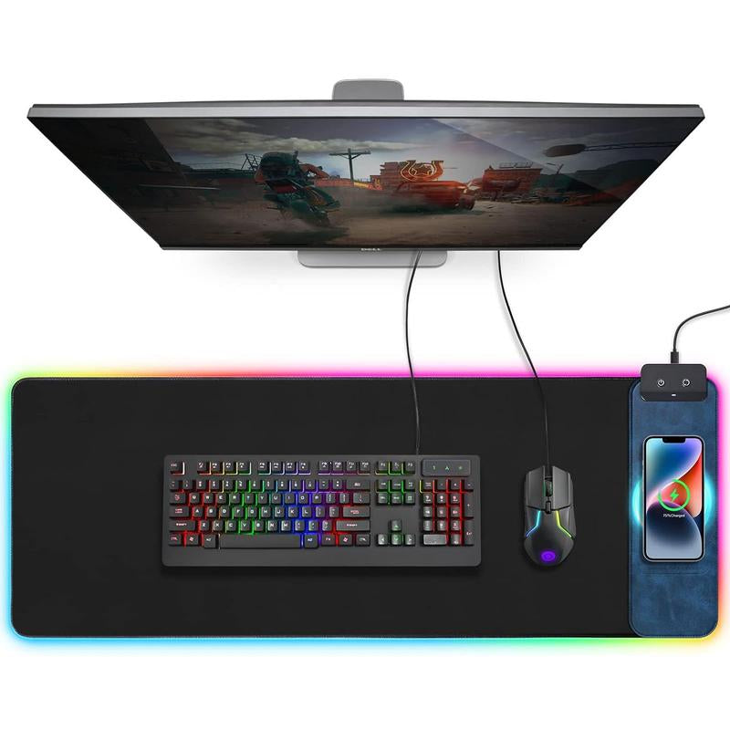XXL Gaming Mouse Pad with Magnetic Wireless Charging, Large Desk Pad Protector, RGB Black Mousepad Desk Mat with 15W Fast Charger, 4Mm Thick Non-Slip, Waterproof Laptop Writing Pad for Office, Home, Gaming Tiktokshopbacktoschool