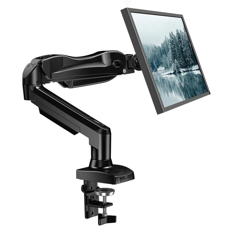 HUANUO Gas Spring Monitor Arm Mount for Gaming & Office, Supports Monitors Max 32" Ultrawide, C-Clamp & Grommet Mounting Single/Dual Arm Monitor Arm Adjustable Arm Height Desk Mount
