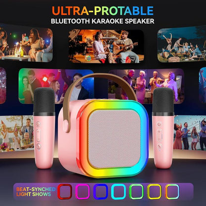 Mini Bluetooth Karaoke Machine, Portable Speaker with 2 Wireless Microphones, Gift for Girls Boys Aged 4,5,6,7,8,9,10,12,14+, Birthday Party & Funny Gift & Toddler Girl Stuff