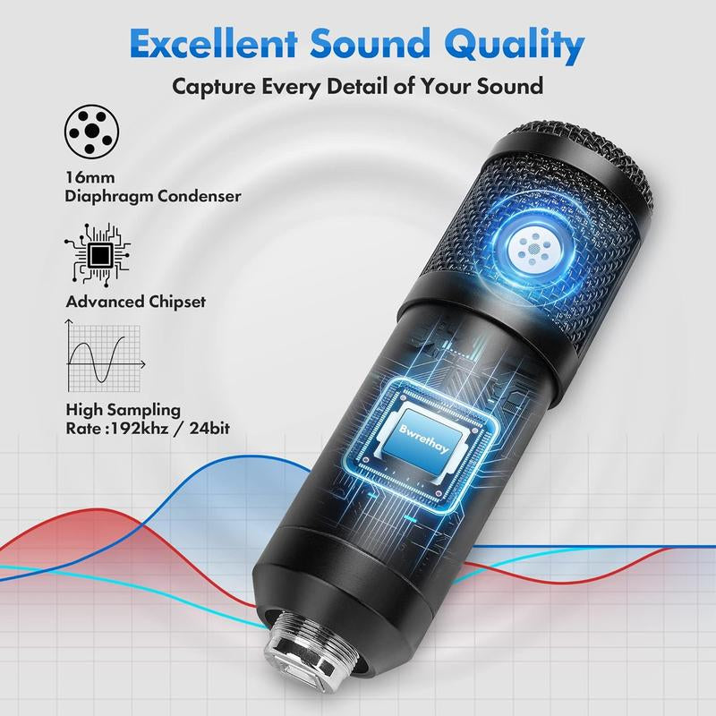 USB Gaming Microphone Pc,Professional Cardioid 192Khz/24Bit Plug & Play Mic Recording Microphone Kit with Advanced Chipset,For Streaming, Podcast, Studio and Singing