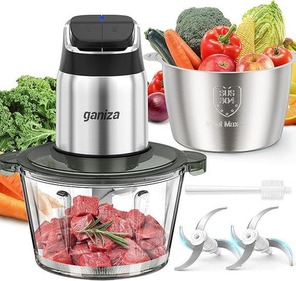 Big Promotion88Ganiza Food Processor, 2-Speed Food Chopper Meat Grinder with 8 Cup Stainless Steel & 8 Cup Glass Bowls, Upgraded Button & Smart Overheat Protection Light - Includes Clean Brush, 2 Sets of Blades
