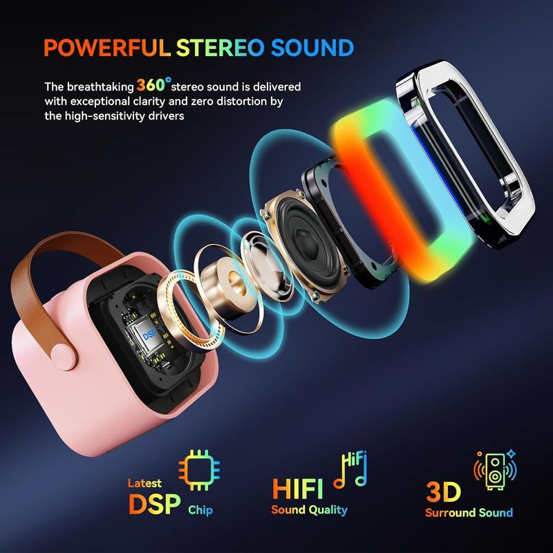 Mini Bluetooth Karaoke Machine, Portable Speaker with 2 Wireless Microphones, Gift for Girls Boys Aged 4,5,6,7,8,9,10,12,14+, Birthday Party & Funny Gift & Toddler Girl Stuff