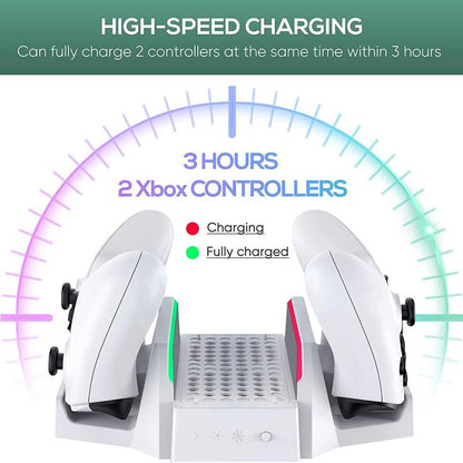 Cooling Stand with Dual Cooling Fan for Xbox Series S, Dual Controller Charging Rack with LED Indicator, 3 Gears Adjustable Speed Low Noise Console Accessories, Gaming Products