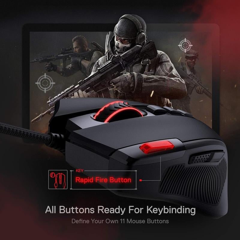 Redragon M612 Predator RGB Gaming Mouse, 8000 DPI Wired Optical Gamer Mouse with 11 Programmable Buttons & 5 Backlit Modes, Software Supports DIY Keybinds Rapid Fire Button