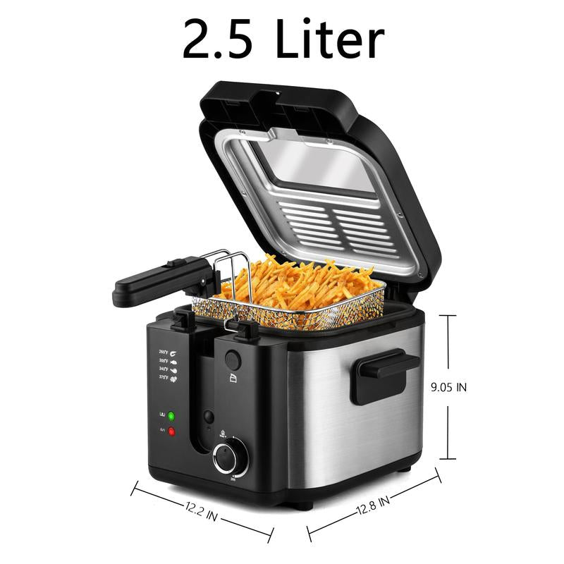 Susteas 1500W Electric Fryer with Removable Lid – Choose 1.5L or 2.5L Capacity, Adjustable Temp Control, Fast Heating & Easy-Clean Non-Stick Pot. Perfect for Kitchen Cooking!
