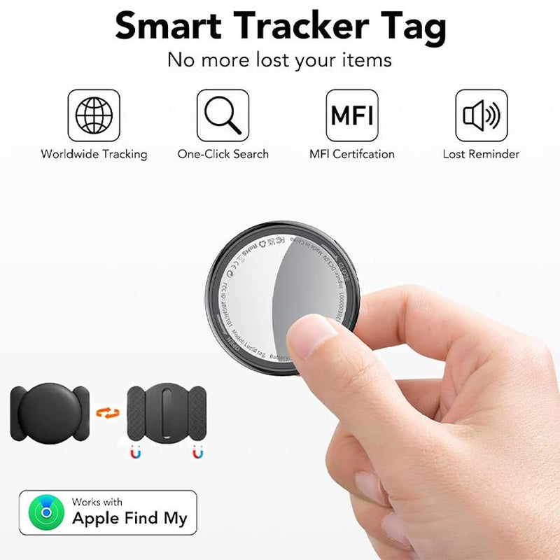 [Fall Deals] Tukio GPS Tracker for Cars & Pets - Mini Clear Design, Weatherproof Case, Anti-Lost Device, Works with Apple Find My Ios Only, IP67 Waterproof, Replaceable Battery Protection