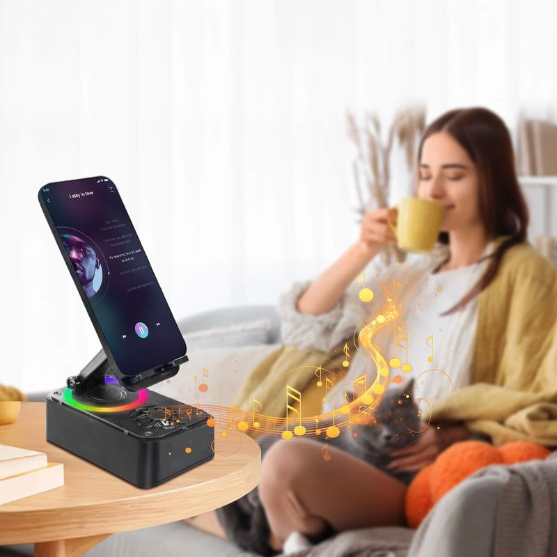 Wireless Audio Bluetooth Speaker, 3In1 Cellphone Holder, with USB Emergencyrechargeable (1200Mah), LED Nightlight, 360°Foldable for Phone or Pad, for Home, Car, Outdoorgifts for Friend, Family