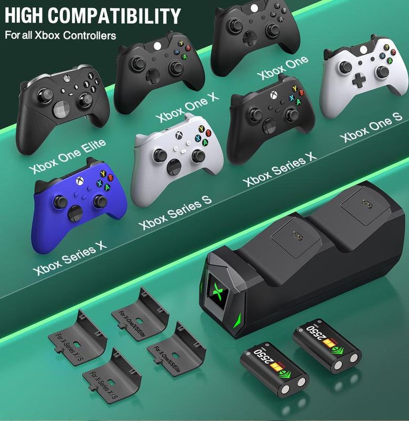 Controller Charger Station with 2X2550Mah Rechargeable Battery Packs for Xbox One/Series X|S Controller, Dual Charging Dock for Xbox One Controller Battery Pack with 4 Battery Covers for Xbox