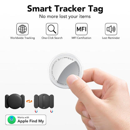 [Fall Deals] Tukio GPS Tracker for Cars & Pets - Mini Clear Design, Weatherproof Case, Anti-Lost Device, Works with Apple Find My Ios Only, IP67 Waterproof, Replaceable Battery Protection