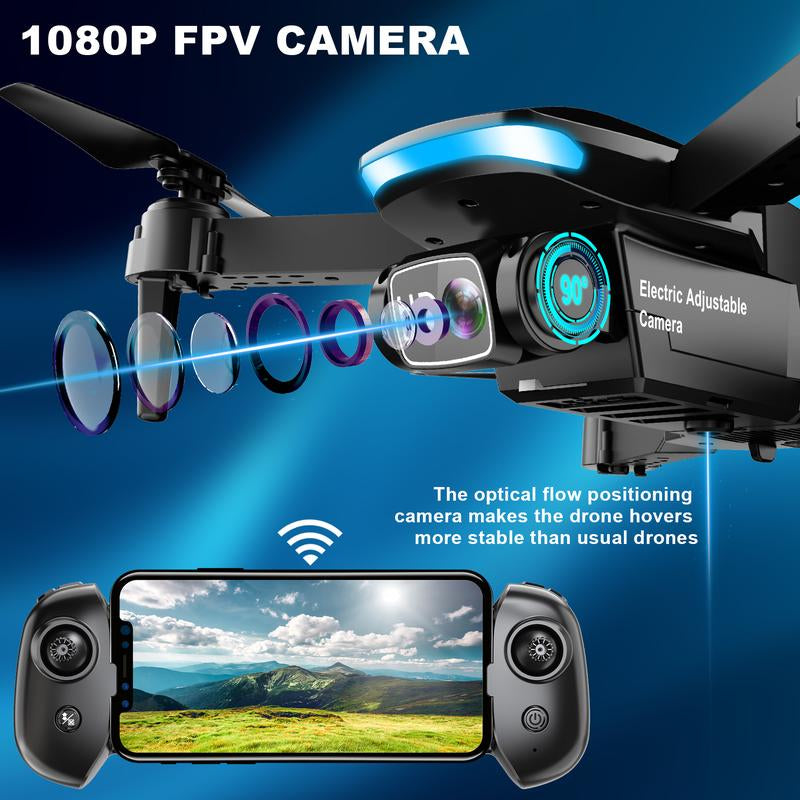 1080P HD Camera Drone for Beginners (Kids/Adults) - Foldable Mini Design, Stable Hover, Trajectory Flight, 90° Lens, 3D Flip, One Key Start Fpv Rechargeable Adjustable Cameravlogging