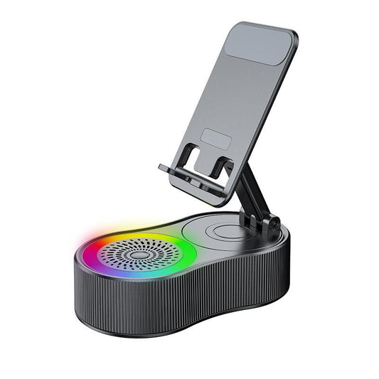 Wireless Audio Induction Bluetooth Speaker with Emergency Charging 5In1 Phone Holder Power Bank LED Nightlight for Tablet Iphone Android 5.3 Connectivity 1500Mah Battery 100Hz-20Khz Frequency Response New Design Durable Smart Device