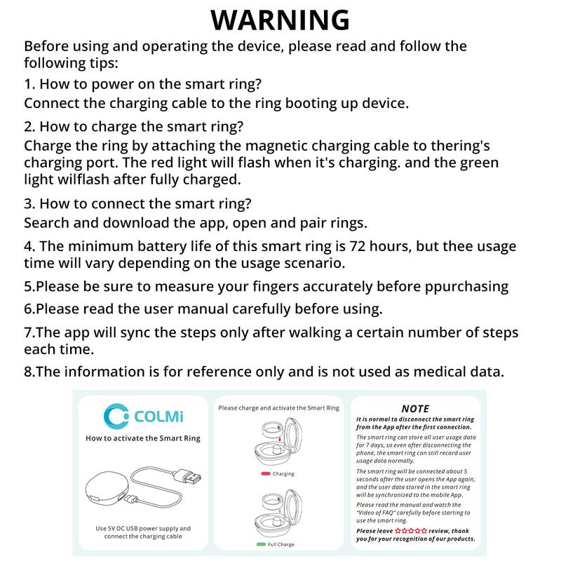 COLMI R10 Smart Fitness Ring, 1 Count USB Rechargeable Long Battery Life Smart Ring, 5ATM Waterproof Durable Fitness Tracker for Women & Men, Wireless, Portable, Durability