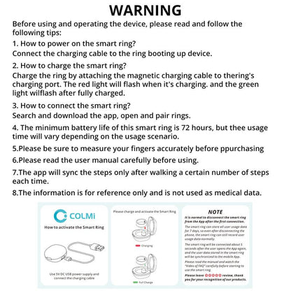 COLMI R10 Smart Fitness Ring, 1 Count USB Rechargeable Long Battery Life Smart Ring, 5ATM Waterproof Durable Fitness Tracker for Women & Men, Wireless, Portable, Durability