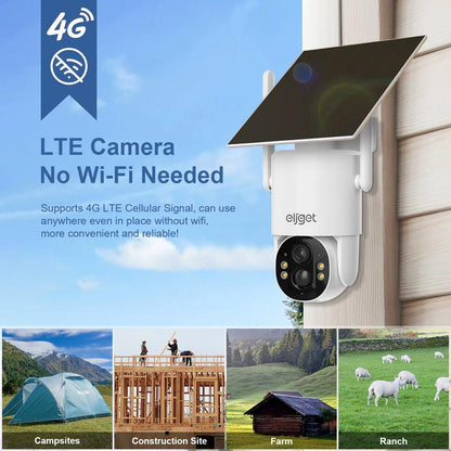 4G LTE Solar Camera Security, No Wifi Outdoor Wireless, 2.5K Spotlight Night Vision, Motion Alert, Sd/Cloud Storage, SIM Included, Affordable Home Surveillance, 360 Camera, Pumping Room Camera