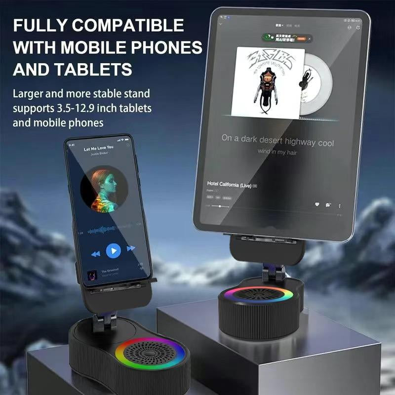 Wireless Audio Induction Bluetooth Speaker with Emergency Charging 5In1 Phone Holder Power Bank LED Nightlight for Tablet Iphone Android 5.3 Connectivity 1500Mah Battery 100Hz-20Khz Frequency Response New Design Durable Smart Device