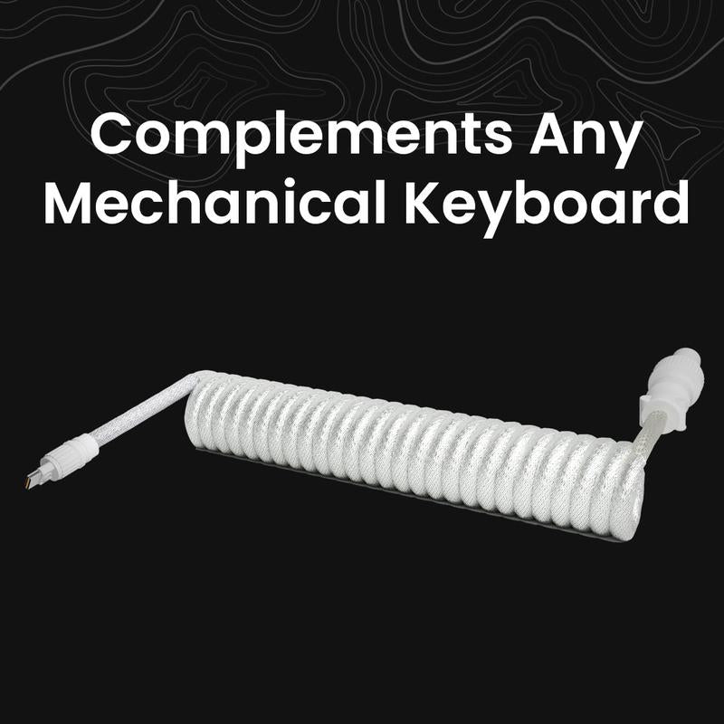 White Keyboard USB-C Coiled Cable | Detachable Metal Connectors | Double-Sleeved Cable | Gaming Keyboard Cable