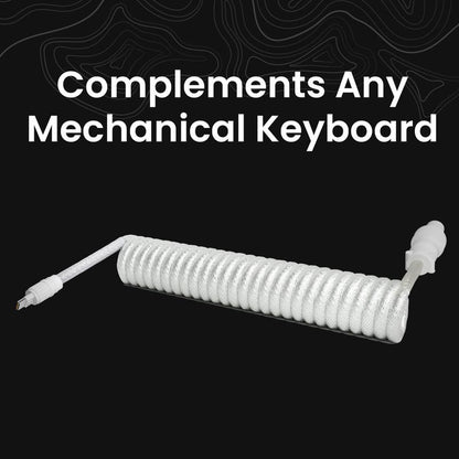 White Keyboard USB-C Coiled Cable | Detachable Metal Connectors | Double-Sleeved Cable | Gaming Keyboard Cable