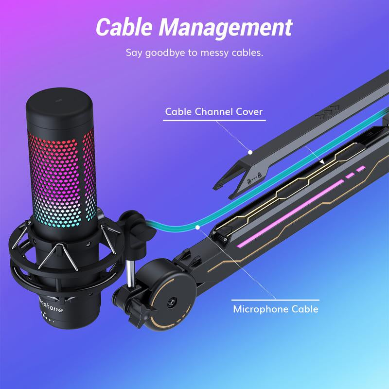 TONOR T90/T20S RGB Boom Arm, Adjustable Mic Stand with 11 Light Modes for Gaming, Streaming, Podcasting, and Recording, Durable Steel Usb Cable