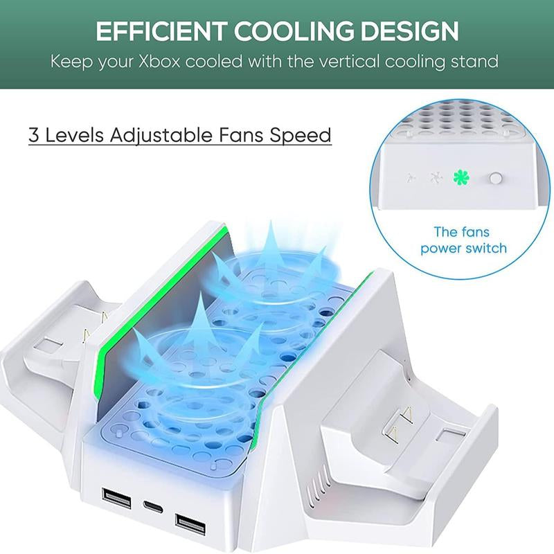 Cooling Stand with Dual Cooling Fan for Xbox Series S, Dual Controller Charging Rack with LED Indicator, 3 Gears Adjustable Speed Low Noise Console Accessories, Gaming Products