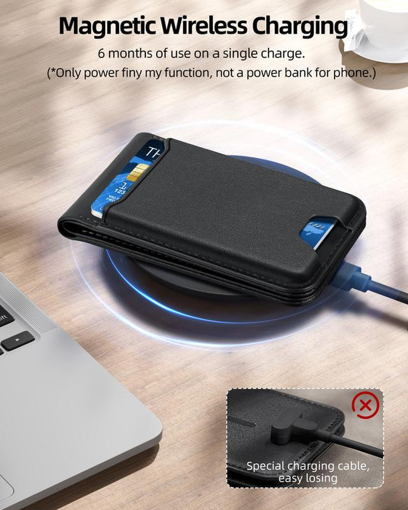 Magntic Wallet for Iphone, Works with Find My, Strongest Magnetic Wallet for Phone Wallet with Adjustable Stand, Wallet Tracker, 6 Cards Holder, Vegan Leather, Black Phone Wallet Camera Blue Smartphone Cellphone