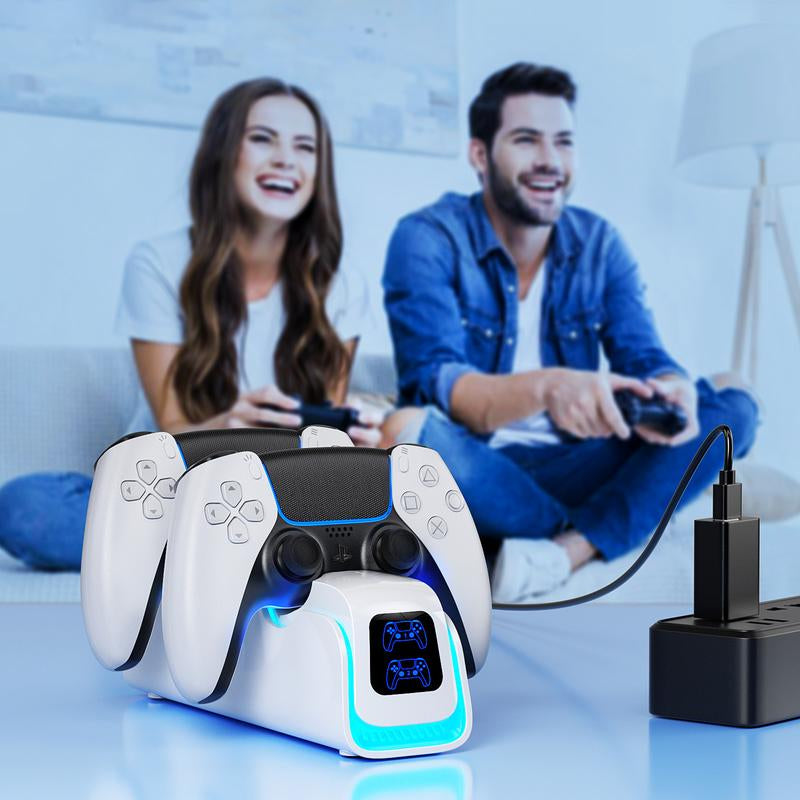 Ponkor PS5 Dual Controller Fast Charging Dock, Charge 2 Controllers Simultaneously, 6 RGB Modes, Overcharge Protection, Compatible with Dualsense & Dualsense Edge
