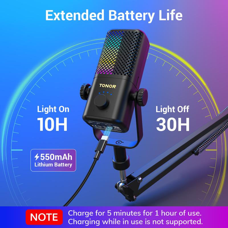 TONOR TCX3 Xbox Gaming Microphone - RGB Condenser Streaming Mic with Low Noise, Fast Charging, One Tap Mute, Compatible with Capture Card, 1.45 Pounds Cable Connection