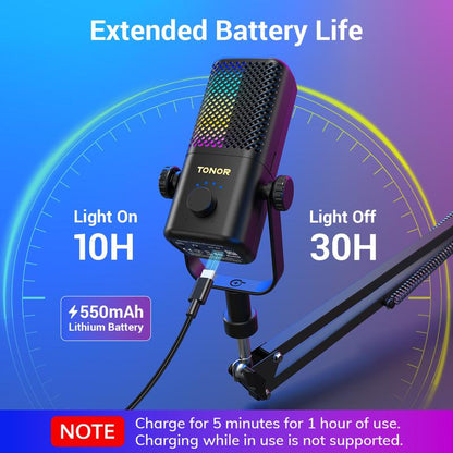 TONOR TCX3 Xbox Gaming Microphone - RGB Condenser Streaming Mic with Low Noise, Fast Charging, One Tap Mute, Compatible with Capture Card, 1.45 Pounds Cable Connection
