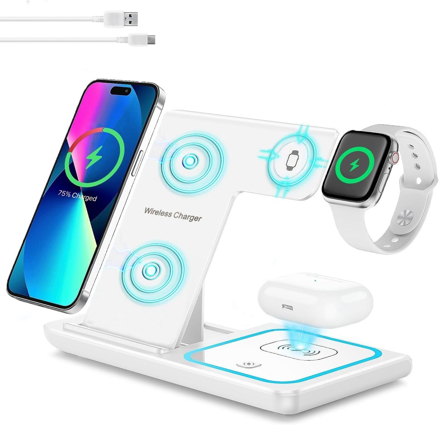 Wireless Charger for Iphone , Apple Watch Airpods 3 in 1 Charging Station Stand