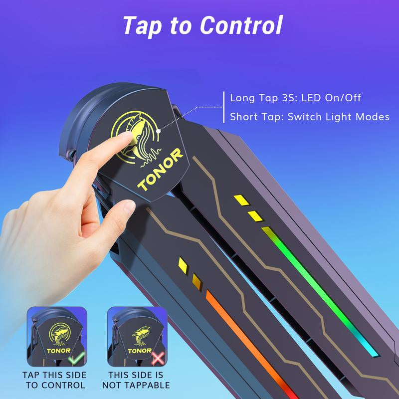TONOR T90/T20S RGB Boom Arm, Adjustable Mic Stand with 11 Light Modes for Gaming, Streaming, Podcasting, and Recording, Durable Steel Usb Cable