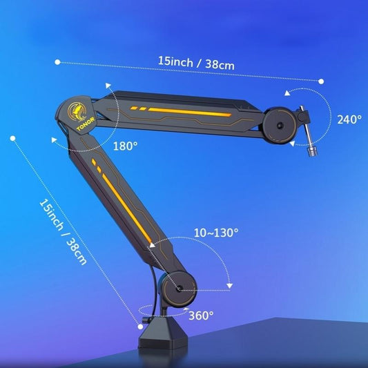 TONOR T90/T20S RGB Boom Arm, Adjustable Mic Stand with 11 Light Modes for Gaming, Streaming, Podcasting, and Recording, Durable Steel Usb Cable