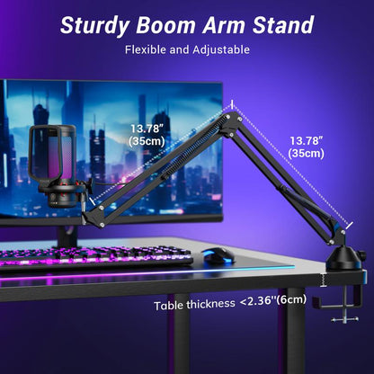 TONOR TC310 Gaming USB Microphone Set with Boom Arm, RGB Lighting, Pop Filter, Quick Mute, Shock Mount & Gain Control for PC PS4/PS5