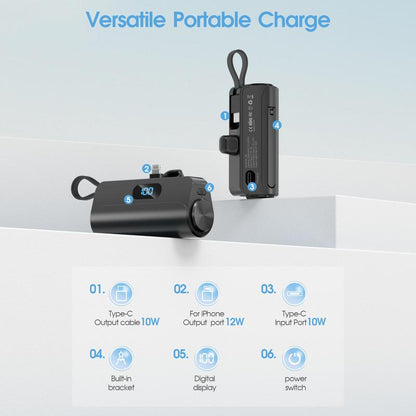 Portable Charger for Iphone,Mini Portable Charger Power Bank 5000Mah,Mini Cute Power Bank with Built-In Cables,Compact PD 5V/2.0A Fast Charging Battery Pack Compatible for Iphone 14/14 Plus/Pro Max/13/12/12 Mini/11/Xs/Xr/X/8/7/6/6S//Samsung/Huawei Andriod