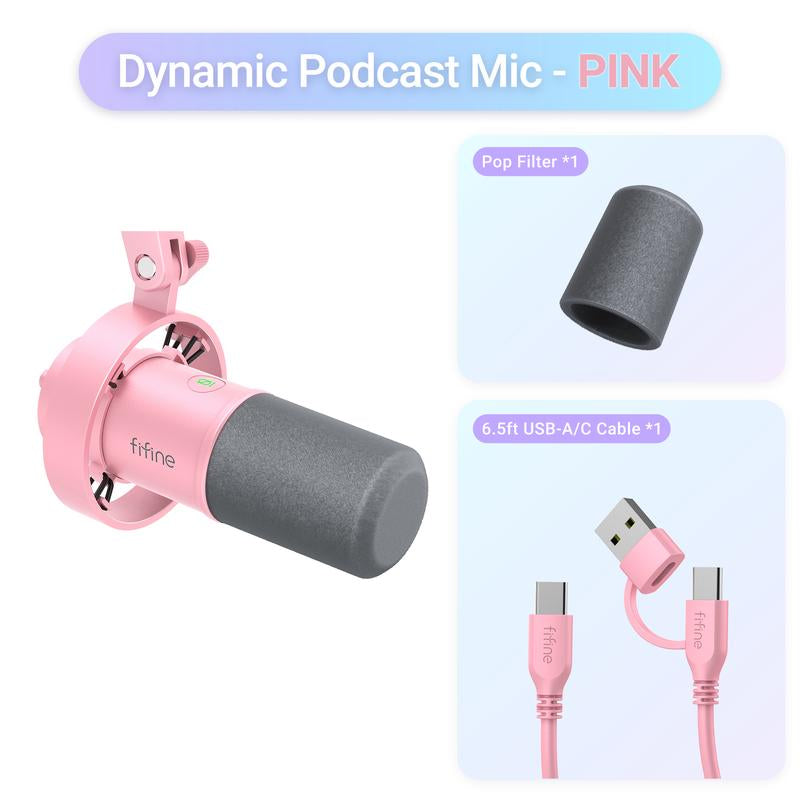 FIFINE K688CT USB/XLR Dynamic Podcast Microphone – Pro Mic Kit with Adjustable Boom Arm, Mute & Monitor for Streaming, Gaming, Vocal & Music Recording Audio, for PC Smartphone Mixer