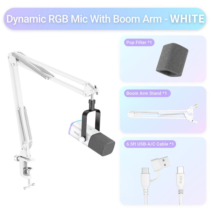 FIFINE AM8 XLR/USB Gaming Microphone with Boom Arm Stand, Dynamic PC Mic for Streaming Podcasting, Computer RGB Mic Kit, Mute Button, Headphones Jack, for Recording Vocal Voice-Over Audio, for Smartphone