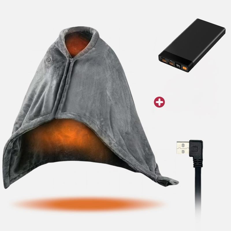 Portable USB Heated Blanket Shawl - 63'' X 33.5'' Wearable Electric Throw with 20000Mah Battery Pack | Adjustable 3 Heating Levels & Fast Heating | Machine Washable Dual-Sided Velvet Soft Wrap for Indoor/Outdoor Use at Home/Office/Travel