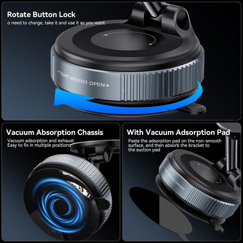 Upgraded Magnetic Phone Holder,Unpowered Version 360° Rotatable Adjustable and Foldable Magnetic & Vacuum Adsorption Car Holder, No Noise for Iphone & Android