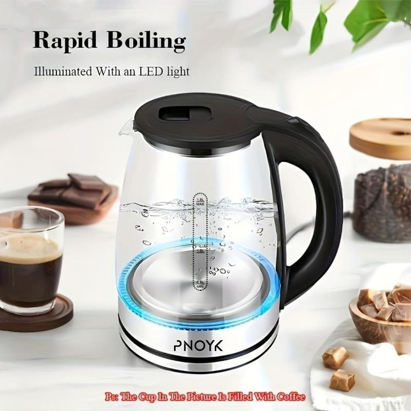 Electric Kettle Water Boiler, 2.0L Glass Tea Kettle with Wide Opening, Bright Blue LED Light,Glass Black， Auto Shut-Off & Boil-Dry Protection, 360° Swivel Base & Drip-Free Spout – Black，And Drip-Free Spout Outdoorfun Heaters