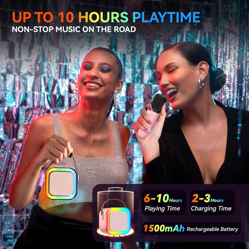 Mini Bluetooth Karaoke Machine, Portable Speaker with 2 Wireless Microphones, Gift for Girls Boys Aged 4,5,6,7,8,9,10,12,14+, Birthday Party & Funny Gift & Toddler Girl Stuff