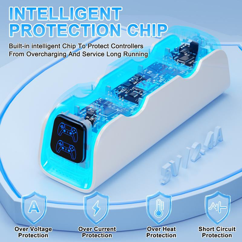 Ponkor PS5 Dual Controller Fast Charging Dock, Charge 2 Controllers Simultaneously, 6 RGB Modes, Overcharge Protection, Compatible with Dualsense & Dualsense Edge