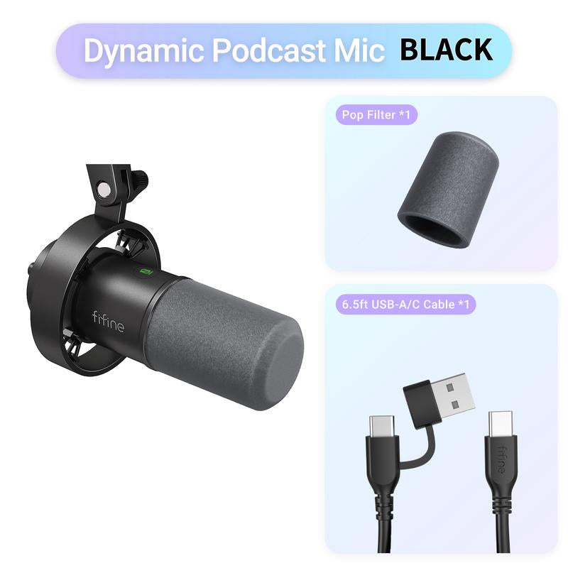 FIFINE K688CT USB/XLR Dynamic Podcast Microphone – Pro Mic Kit with Adjustable Boom Arm, Mute & Monitor for Streaming, Gaming, Vocal & Music Recording Audio, for PC Smartphone Mixer