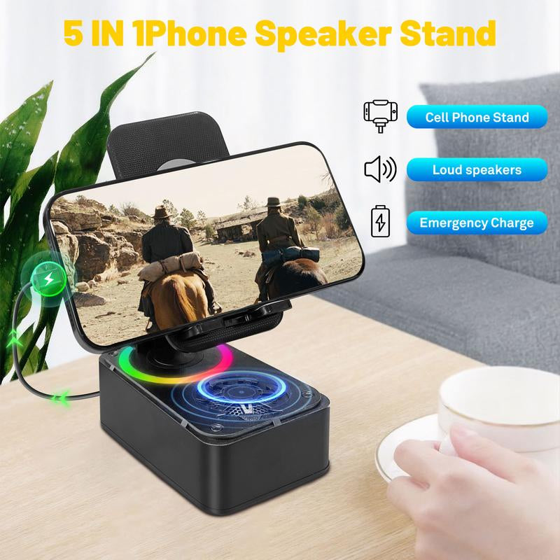 Wireless Audio Bluetooth Speaker, 3In1 Cellphone Holder, with USB Emergencyrechargeable (1200Mah), LED Nightlight, 360°Foldable for Phone or Pad, for Home, Car, Outdoorgifts for Friend, Family