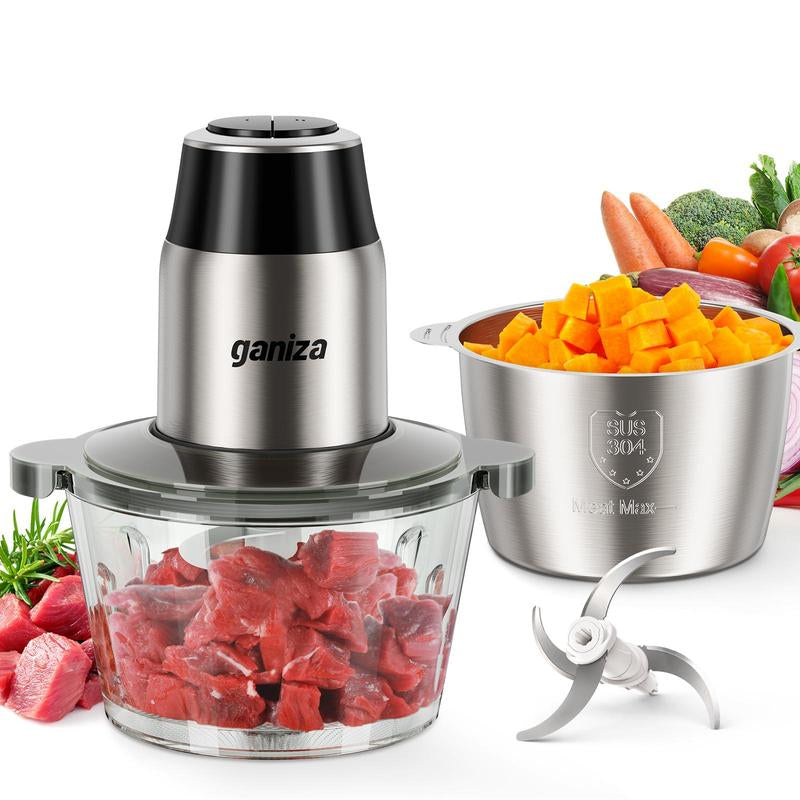 Big Promotion88Ganiza Food Processor, 2-Speed Food Chopper Meat Grinder with 8 Cup Stainless Steel & 8 Cup Glass Bowls, Upgraded Button & Smart Overheat Protection Light - Includes Clean Brush, 2 Sets of Blades