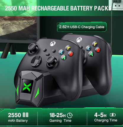 Controller Charger Station with 2X2550Mah Rechargeable Battery Packs for Xbox One/Series X|S Controller, Dual Charging Dock for Xbox One Controller Battery Pack with 4 Battery Covers for Xbox