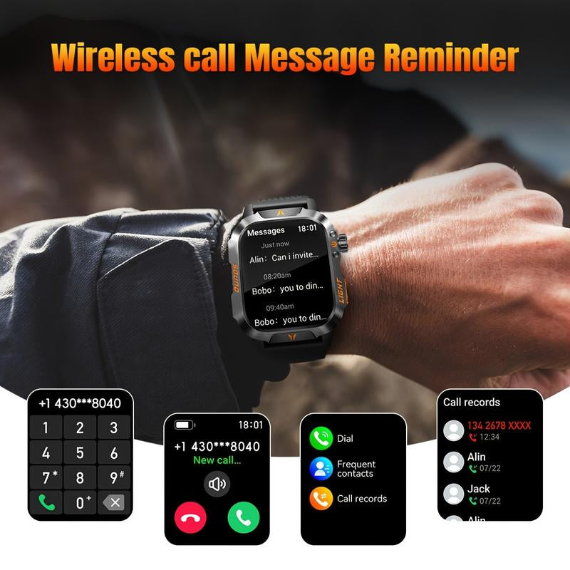 New 2025 Manly Style Smart Sports Watch with Ledlights Wireless Calling, Message Reminders,Sports Mode, Voice Assistant, Weather Push,Stopwatch, Timer, Stopwatch and Otherfunctions, Smartwatch for Men, Compatiblewith Android and Iphone Phones